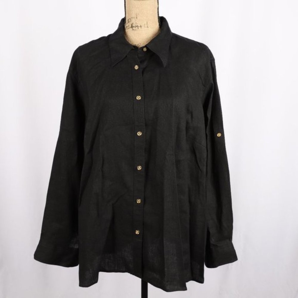 Lauren Ralph Lauren Snap Button Top 100% Linen 2X